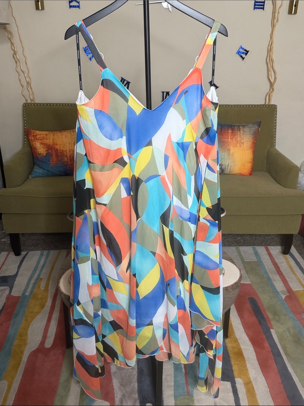 Nina Leonard Multicolor Asymmetrical Slip Dress